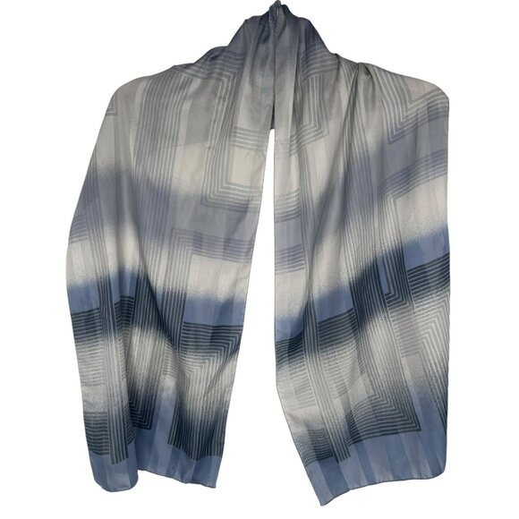 Blue and Gray Symphony Scarfs Geometric Pattern Wrap 60 in - Picture 3 of 6